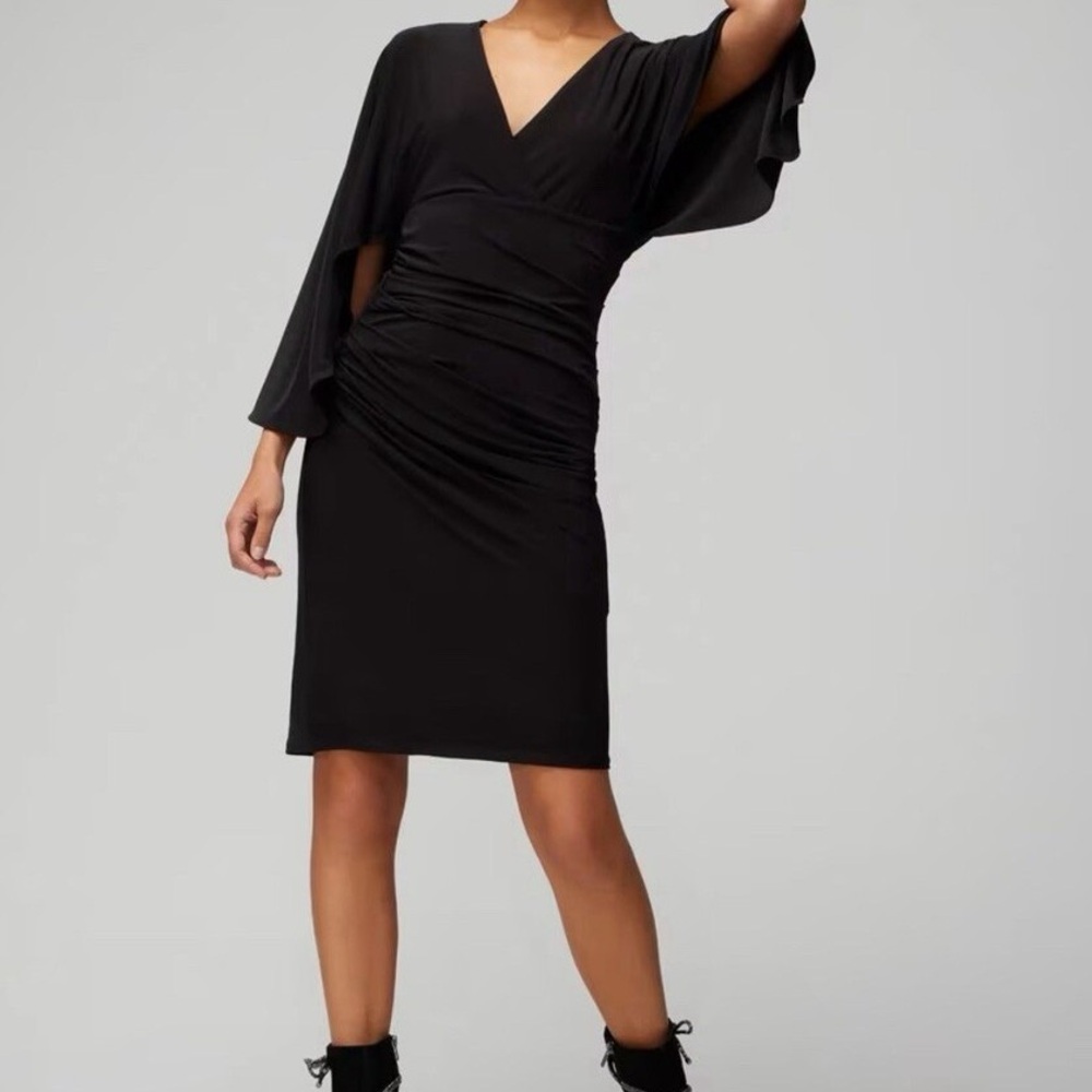 White House Black Market Black Wrap-Style Dress – Flutter Sleeves XXS - NWT
